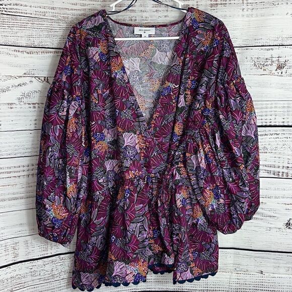 Kika Vargas X Target Top plus size 2X Coral Reef Scallop Edge Wrap Floral Blouse - Picture 3 of 9